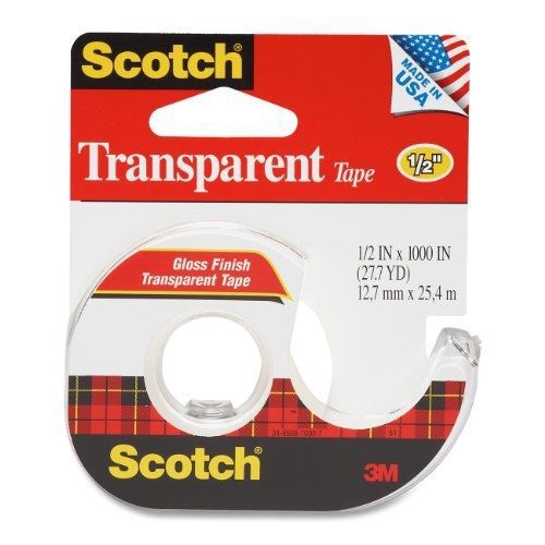 3M Transparent Tape with Dispenser, 1/2 Inch x 1000 Inches (174)