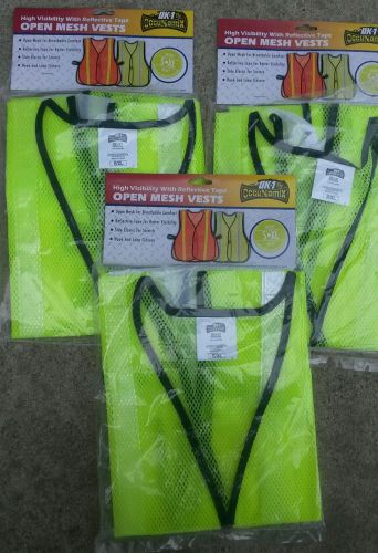 Lot of 3 high visibility reflective tape safety vest hook loop S-XL OK-LV1 lime