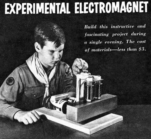 Article &amp; plans build experimental electromagnet battery powered experiment #495 for sale
