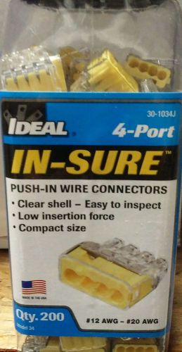 Ideal 30-1034J Push-In Connector, 4-Port, Yellow, PK 200