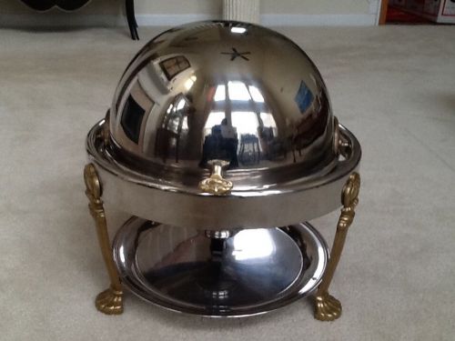 Large Round Roll Top Stainless Steel Chafing Dish with Chrome Plated Legs/Handle