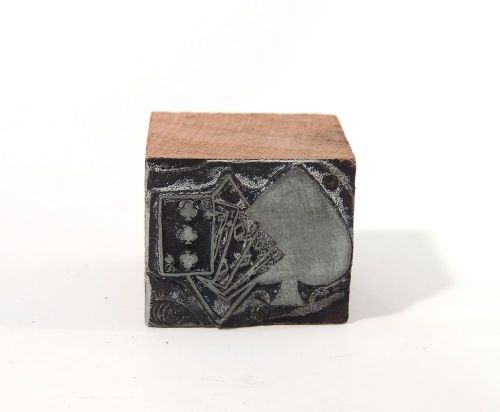 1 pc antique vtg letterpress printing block metal wood * spade card game for sale
