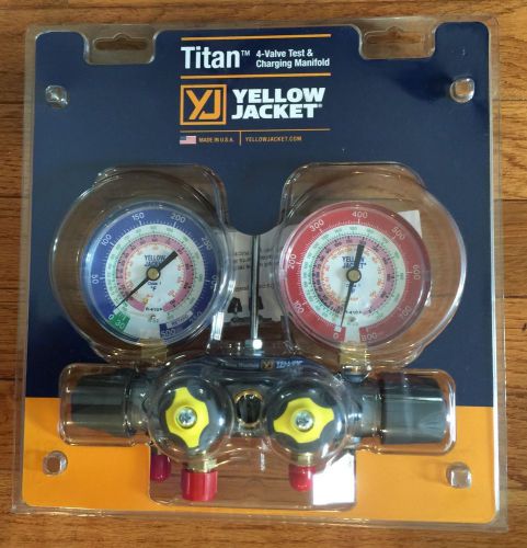 Yellow Jacket 49963 4-Valve Test And Charging Manifold *NEW* Red/Blue Gauges