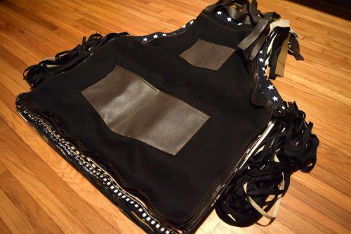 Black Denin Apron Brown Leather Pockets For Tools Woodwork &amp; Crafts