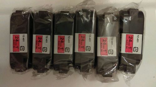 Lot of 6 OEM NEW BROTHER  TZ-451 Black on Red P-touch Tape TZe451, TZ451, TZ-451