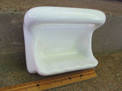 ceramic wall mount soap shelf rag holder handle M-105 USA white vtg