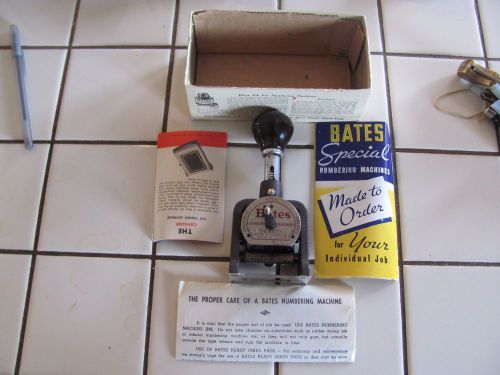 vintage BATES Numbering Machine Style E 6 wheel with instructions