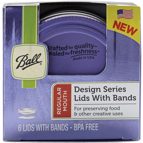 Ball Design Series Lids &amp; Bands 6/Pkg-Purple, BPA Free 014400300301