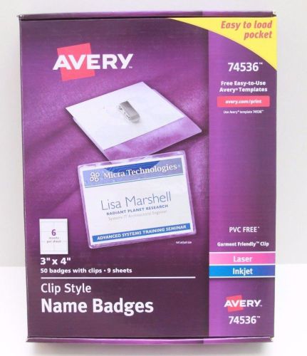 Avery Clip Style Name Badges, 3 x 4 Inches White, Side Loading, Box of 50, 74536