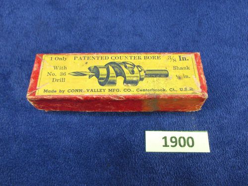Conn Valley Mfg. Co Patented Counter Bore 3/8&#034; w/#36 Drill in Box (#1900)