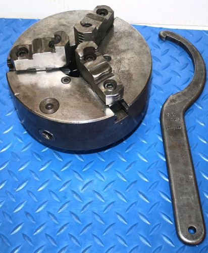 8&#034;  3 JAW  LATHE CHUCK  2 PIECE JAWS  L0 MOUNT WITH SPANNER WRENCH