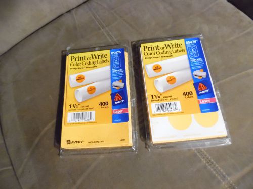 2 Avery Neon Orange Removable Color Coding Labels 5476 1-1/4&#034; Round, Pack of 400