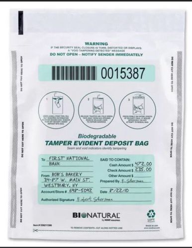 MMF 236211320 Tamper-Evident Deposit Bags, Bio-Natural, 9&#034;x12&#034;, 100/BX, Clear