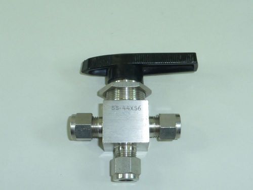 Whitey swagelok stainless steel 3-way ball valve, 2.0 cv, 3/8&#034; tube fitting for sale