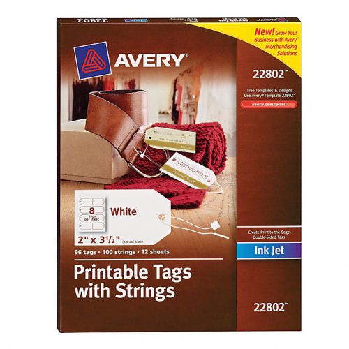 Avery Printable Tags w/Strings 2&#034; x 3 1/2&#034; Pack of 96 Tags ~ 22802
