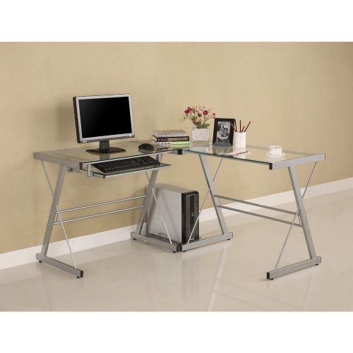 3-Piece Contemporary Glass and Steel Desk, Silver
