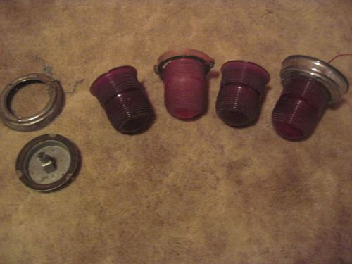 4 Vintage Industrial Ribbed Ruby Red Glass Light Covers