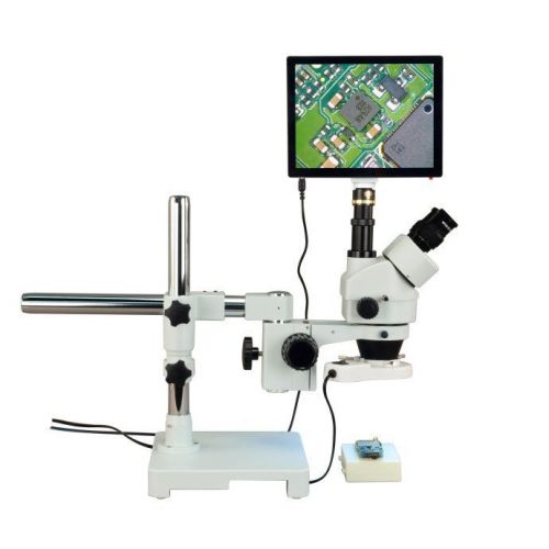 OMAX 3.5X-90X Zoom Boom Stand Stereo Microscope+8W Ring Light+5MP Touchscreen
