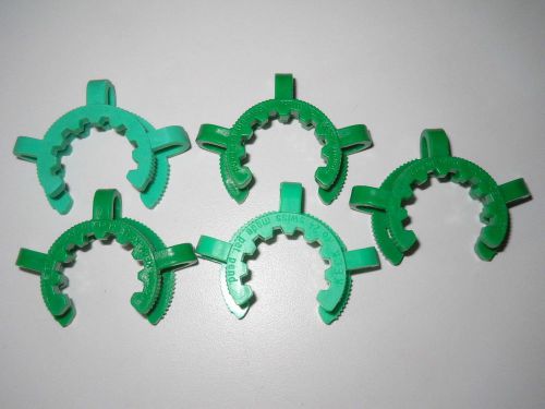 Lot of (5) Keck No. 24 Green Polyacetal Clamp Clips, 24/40 24/29 Joint