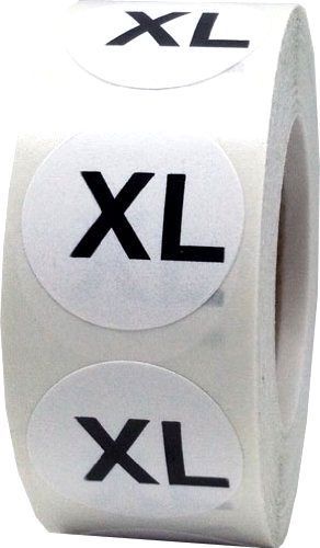 White Round Clothing Size Stickers XL - Extra Large Adhesive Labels for Apparel