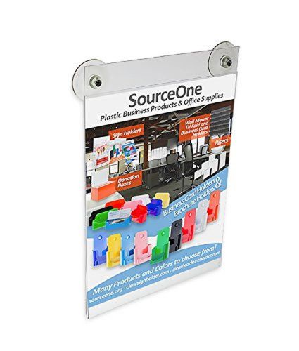 Source One 8 1/2 x 11 Inches Sign Holder Glass Window Mount with 2 Suction Cu...