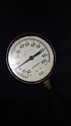 Large 3 1/2&#034; Vintage Pressure Gauge, Water, Air, Steam, Antique, Steampunk Ind