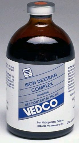Vedco Iron Dextran Injection 100mg/ml, 100ml Sterile Multiple Use Vial EXP 02/20
