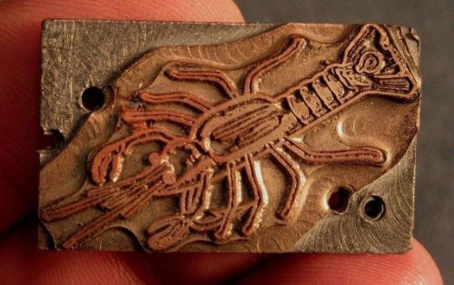 VINTAGE CRAYFISH Rubber Crayfish Fishing Lure Copper Printers Block Top Plate