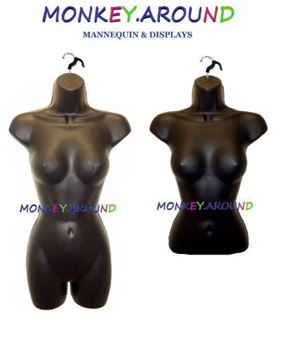 2 pcs female mannequin black torso dress form display women clothing +2 hangers for sale