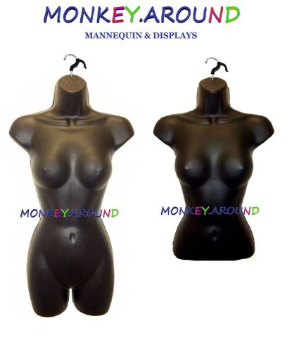 2 PCS FEMALE MANNEQUIN BLACK TORSO DRESS FORM DISPLAY WOMEN CLOTHING +2 HANGERS