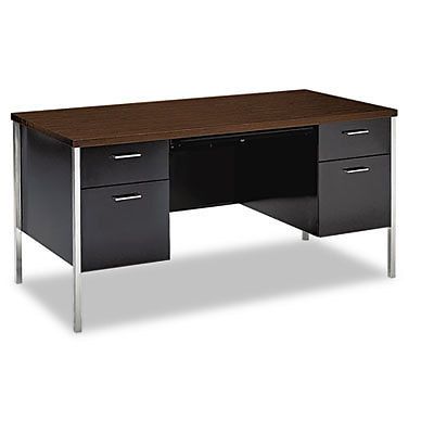 34000 Series Double Pedestal Desk, 60w x 30d x 29 1/2h, Columbian Walnut/Black