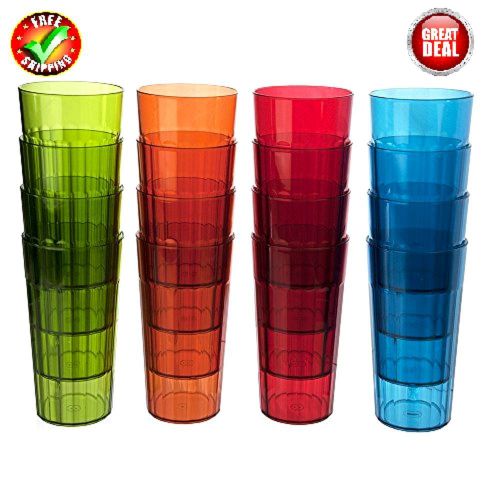 Plastic Tumbler Soda Cups 20oz 16 pc Color Set Drinking Glasses Water Tea Juice