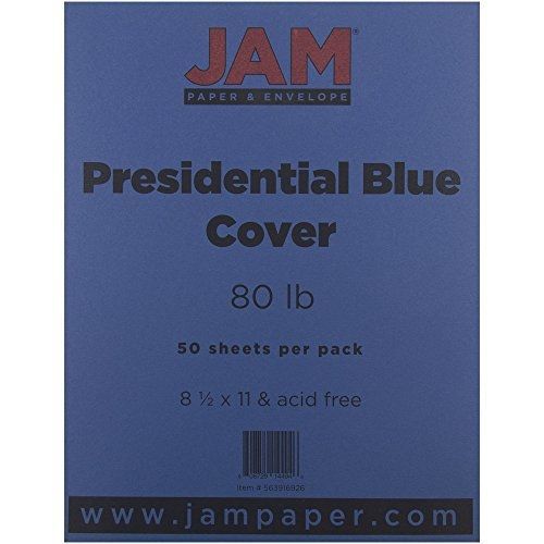 JAM Paper? 8 1/2 x 11 Cardstock - 80 lb Presidential Blue Cover - 50 sheets per