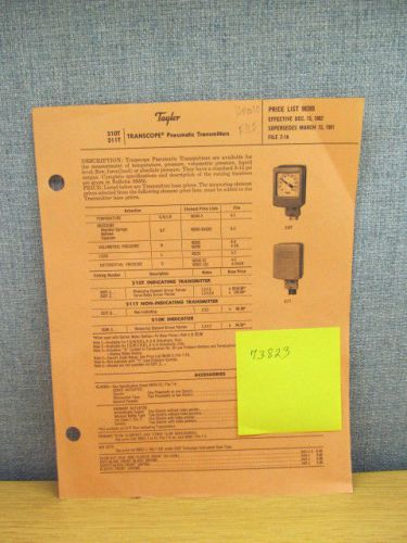 Taylor Instruments 210T, 211T:  Transcope Pneumatic Transmitters Price List