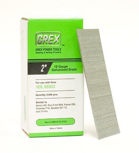 GREX GBN18-50 18 Gauge 2-Inch Length Galvanized Brad Nails 5,000 per box