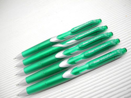 5pcs Pentel Vicuna retractable 0.7mm Fine roller ball pen Green(Japan)