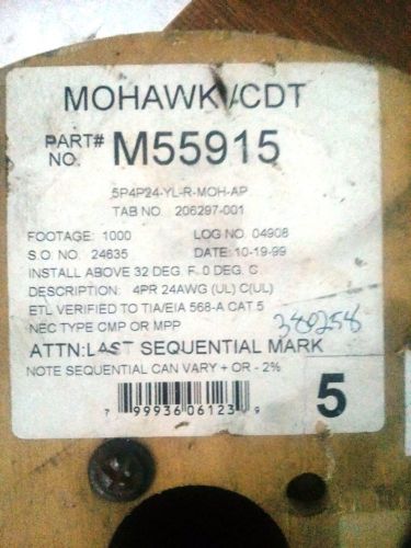 Mohawk /cdt 5p4p24-y-r-moh-ap cable spool apx. 975+ feet for sale