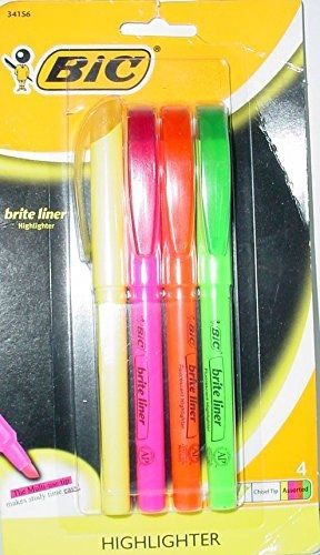 Unknown BIC Brite Liner Highlighter 4 Pack with 4 Super Bright Fluorescent Inks