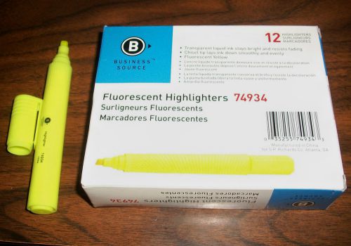 12 FLUORESCENT HIGHLIGHTERS Chisel Tip BUSINESS SOURCE Transparent Yellow, LARGE