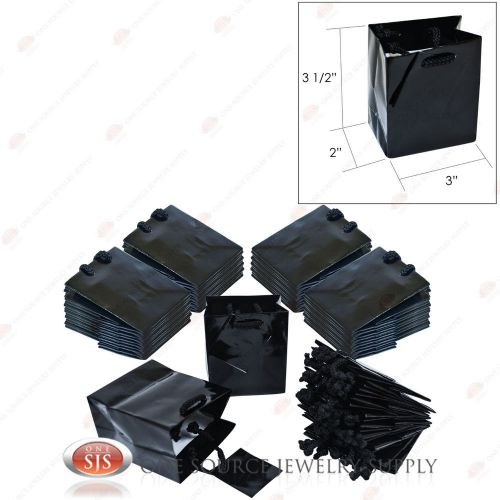 50 Solid Glossy Black Finish Paper Tote Gift Merchandise Bags 3&#034; x 2&#034; x 3 1/2&#034;H