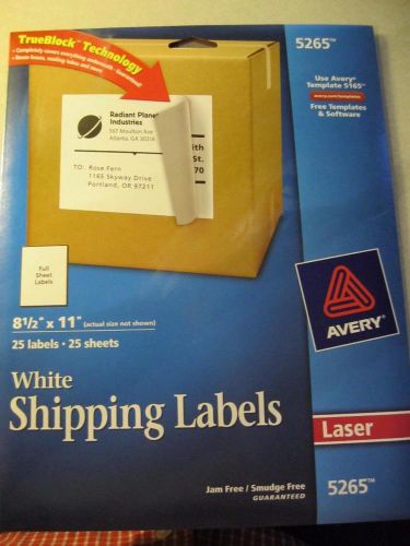 2 Packages Avery 5265 Laser Labels, Full Sheet Permanent 8-1/2&#034;x11&#034; 25/PK White