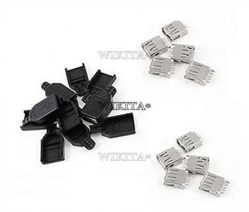 10pcs usb2.0 type-a plug 4-pin female adapter connector jack&amp;black plastic cover