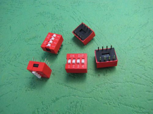 NEW 5PCS  DIP Red 2.54mm Pitch 8 pins 4 Positions Ways Slide Type Switch