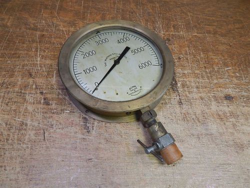 Huge watson stillman 6000 lb brass acme gauge~steam? hydraulic? steampunk for sale