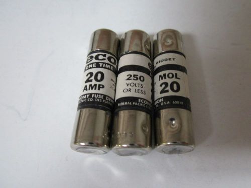 LOT OF 3 ECO Midget One Time Fuses MOL-20 20 Amp 250 Volts FUSE NEW NO BOX