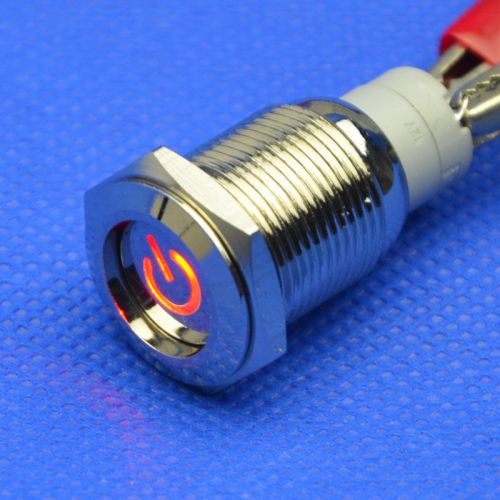 10pcs/lot 16mm red power logo led latching push button switch DC 12V car On/Off