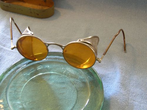 1 pair vintage welding goggles w/ amber lenses- mesh side screens- steam punk for sale