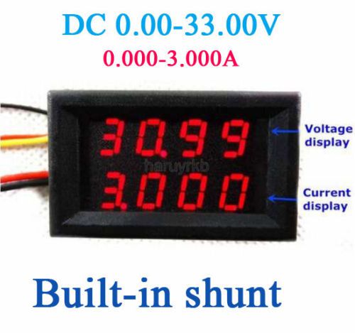 33V 3A DC Voltmeter Ammeter Digital LED Voltage current meter 12V 24v Shunt RED