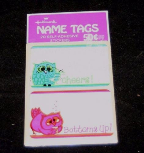 Hallmark Cocktail Party Owl Name Tags Wine Tasting Fun New Old Stock Vtg 20 pcs