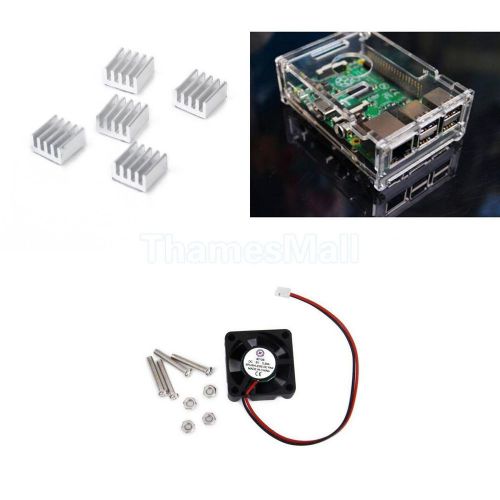 Clear case enclosure box +cooling fan + 5 heat sink for raspberry pi 2 model b+ for sale